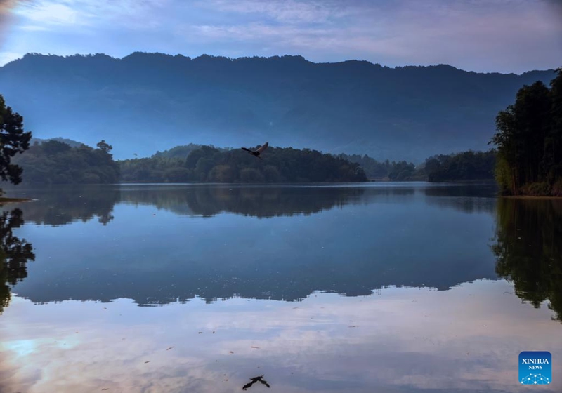 This photo taken on June 5, 2026 shows a view of Longshui Lake in Dazu District of southwest China's Chongqing Municipality. (Photo by Lan Hongguang/Xinhua)