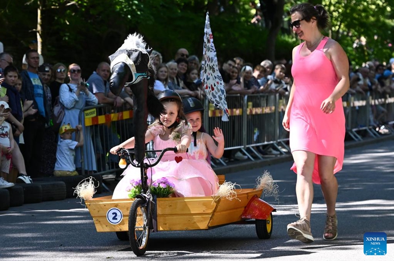 People participate in a Soapbox Race in Narva, Estonia, on June 7, 2026. (Photo by Sergei Stepanov/Xinhua)