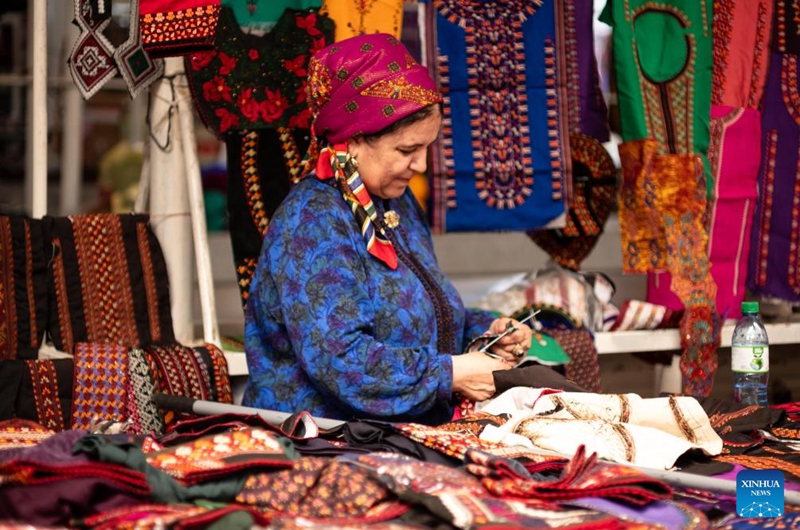A vendor is seen at the Oriental Bazaar in Ashgabat, Turkmenistan, June 7, 2026. (Photo by Cui Jiaxin/Xinhua)