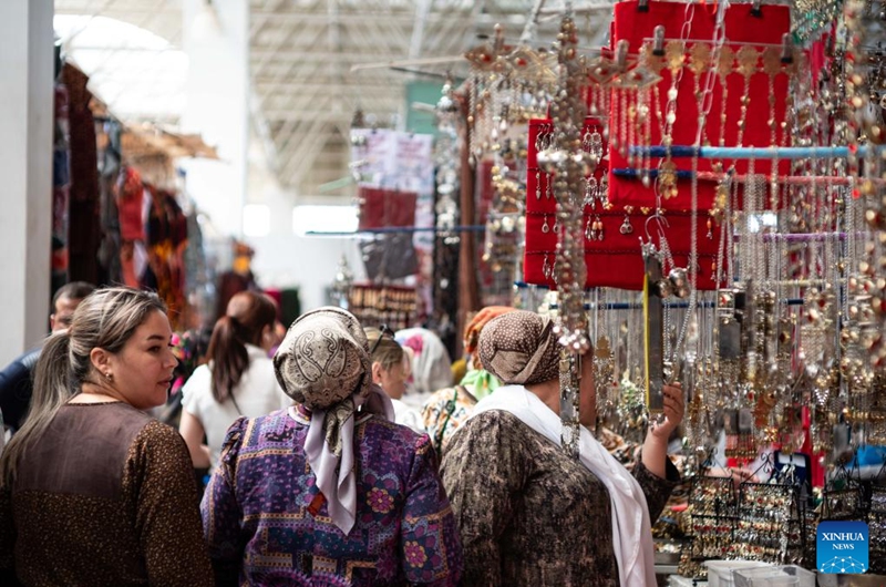 People visit the Oriental Bazaar in Ashgabat, Turkmenistan, June 7, 2026. (Photo by Cui Jiaxin/Xinhua)
