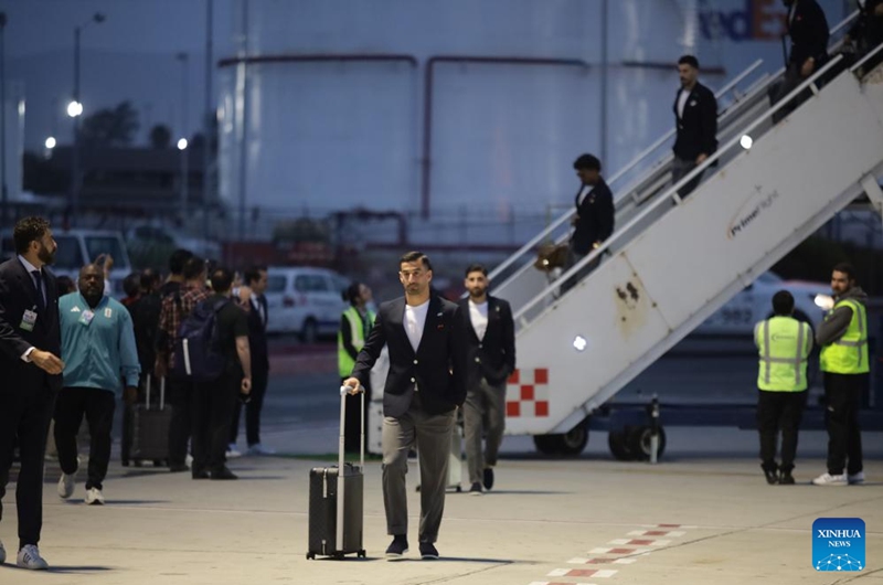 Captain of the Iranian national football team Ehsan Hajisafi (front) arrives at Tijuana International Airport in Tijuana, Mexico, June 7, 2026. Photo: Xinhua