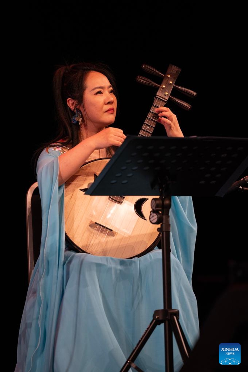 An artist performs at a night of Chinese music concert in Auckland, New Zealand on June 6, 2026. A night of Chinese music under the theme of Conversation and Connection was held on Saturday evening at the SkyCity Theater in New Zealand's largest city of Auckland, enchanting the audience with Chinese folk music. Photo: Xinhua