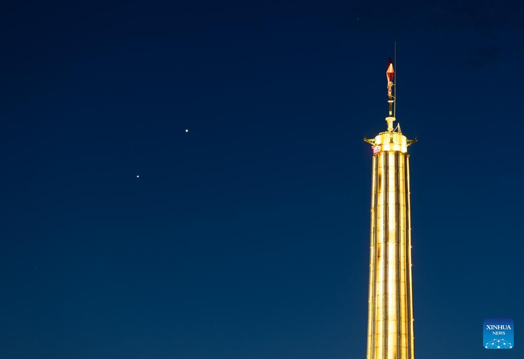 This photo taken on June 9, 2026 shows the conjunction of Jupiter and Venus in the sky over Jiamusi, northeast China's Heilongjiang Province. (Photo: Xinhua)