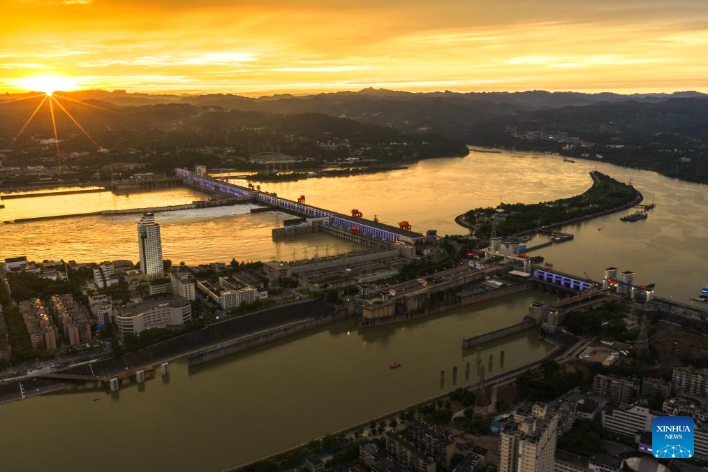 An aerial drone photo taken on June 8, 2026 shows the upgrading site of navigation facilities at Gezhouba in Yichang, central China's Hubei Province. China on Monday began construction of a mega waterway project, including what is expected to become the world's largest inland ship lock, in response to the rising shipping demand along the Yangtze, the world's third-longest river. (Photo: Xinhua)