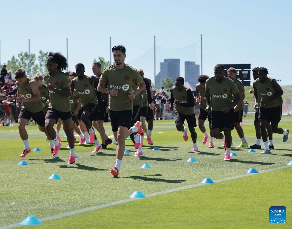 Players of the Canadian men's national football team take part in a training session ahead of the FIFA World Cup in Toronto, Canada, on June 8, 2026. (Photo: Xinhua)