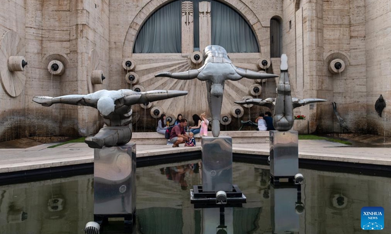 Visitors enjoy themselves at the Cascade Complex in Yerevan, Armenia, June 8, 2026. The Cascade Complex is a landmark in the heart of Yerevan. Visitors can enjoy panoramic views of the city from its top. (Photo: Xinhua)