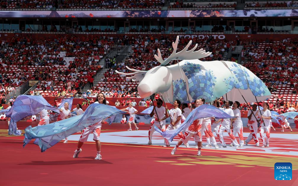 Artists perform before the group B match between Canada and Bosnia and Herzegovina at the 2026 FIFA World Cup at Toronto Stadium in Toronto, Canada, June 12, 2026. (Photo by Zou Zheng/Xinhua)