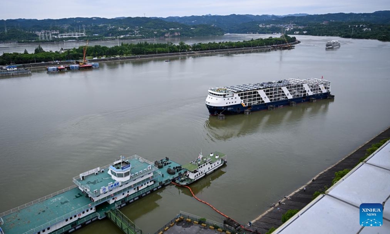 This photo taken on June 8, 2026 shows the upgrading site of navigation facilities at Gezhouba in Yichang, central China's Hubei Province. China on Monday began construction of a mega waterway project, including what is expected to become the world's largest inland ship lock, in response to the rising shipping demand along the Yangtze, the world's third-longest river. (Photo: Xinhua)