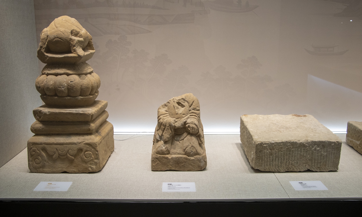 Excavated artifacts on display at the Huanghuacheng archaeological exhibition center in Chongqing 