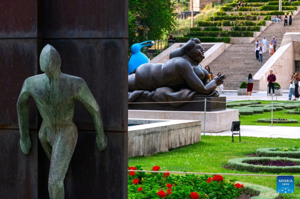 Visitors enjoy themselves at the Cascade Complex in Yerevan, Armenia, June 8, 2026. The Cascade Complex is a landmark in the heart of Yerevan. Visitors can enjoy panoramic views of the city from its top. (Photo: Xinhua)