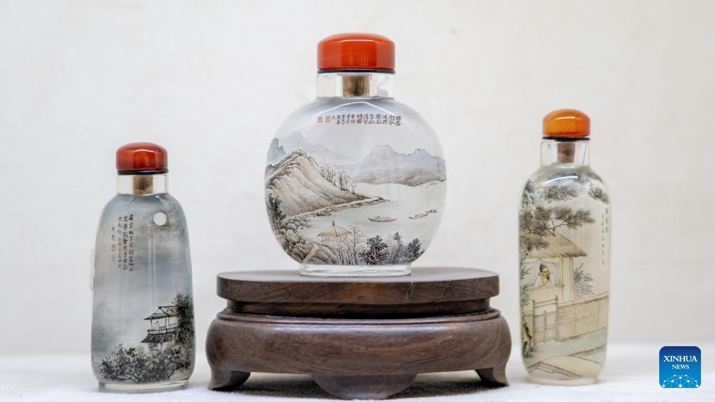 This photo taken on June 7, 2026 shows inside painting works at a museum dedicated to inside paintings in Hengshui, north China's Hebei Province. In recent years, efforts have been made to pass on and promote the intangible cultural heritages endemic to Hengshui. Meanwhile, derivative cultural and creative products continue to reach overseas markets, which act as a carrier of the cultural appeal of Hengshui. (Photo: Xinhua)