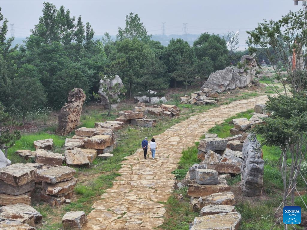 A drone photo taken on June 8, 2026 shows a view of an ornamental stone museum in Xuyi, east China's Jiangsu Province. The museum opened here on Monday, displaying over 230,000 ornamental stones in a 100-hectare complex. (Photo: Xinhua)