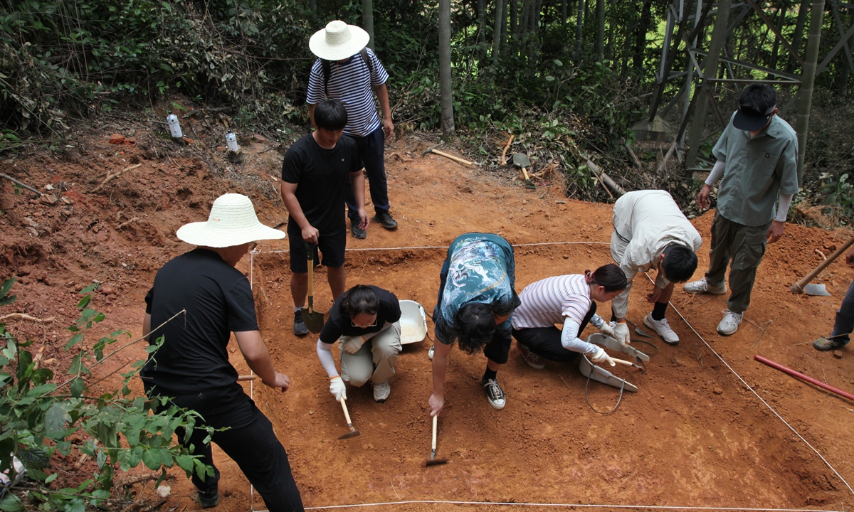 Researchers excavate the Majitang site in Taojiang county, Central China's Hunan Province. Photo: Courtesy of the Institute of Forensic Science of Fudan University