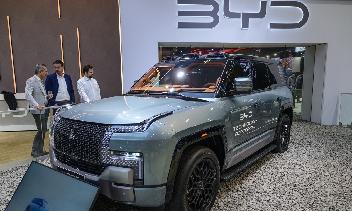 BYD YangWang U8 luxury plug-in hybrid SUV on display at the AutoSalon press preview in Brussels, Belgium, on January 09, 2026. Photo: VCG