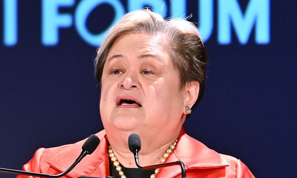 Philippines' Foreign Minister Maria Theresa Lazaro delivers a speech at the Nikkei Forum at a hotel in Tokyo on June 10, 2026. Photo: VCG