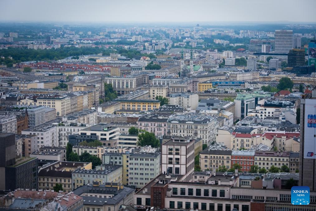 This photo taken on June 9, 2026 shows buildings in downtown Warsaw seen from the observation deck of the Palace of Culture and Science in Warsaw, Poland. (Photo: Xinhua)