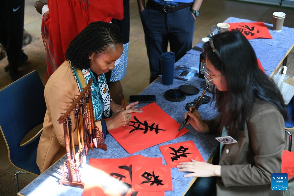 An attendee tries Chinese calligraphy at a thematic celebration of the International Day for Dialogue among Civilizations in Nairobi, Kenya, June 10, 2026. A ceremony marking the International Day for Dialogue among Civilizations was held in Nairobi, the Kenyan capital, on Wednesday, bringing together senior government officials, diplomats and scholars. (Photo: Xinhua)