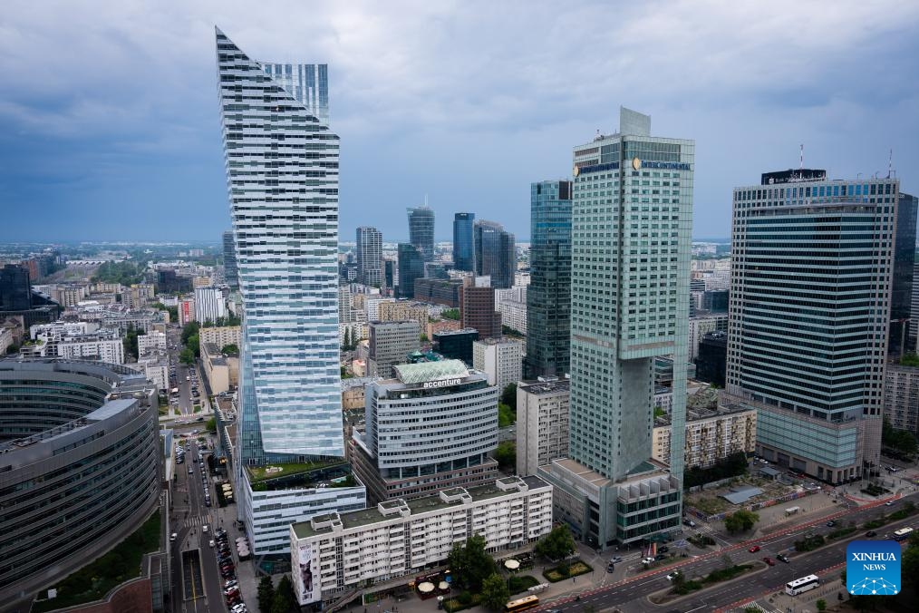 This photo taken on June 9, 2026 shows high-rise buildings in downtown Warsaw seen from the observation deck of the Palace of Culture and Science in Warsaw, Poland. (Photo: Xinhua)