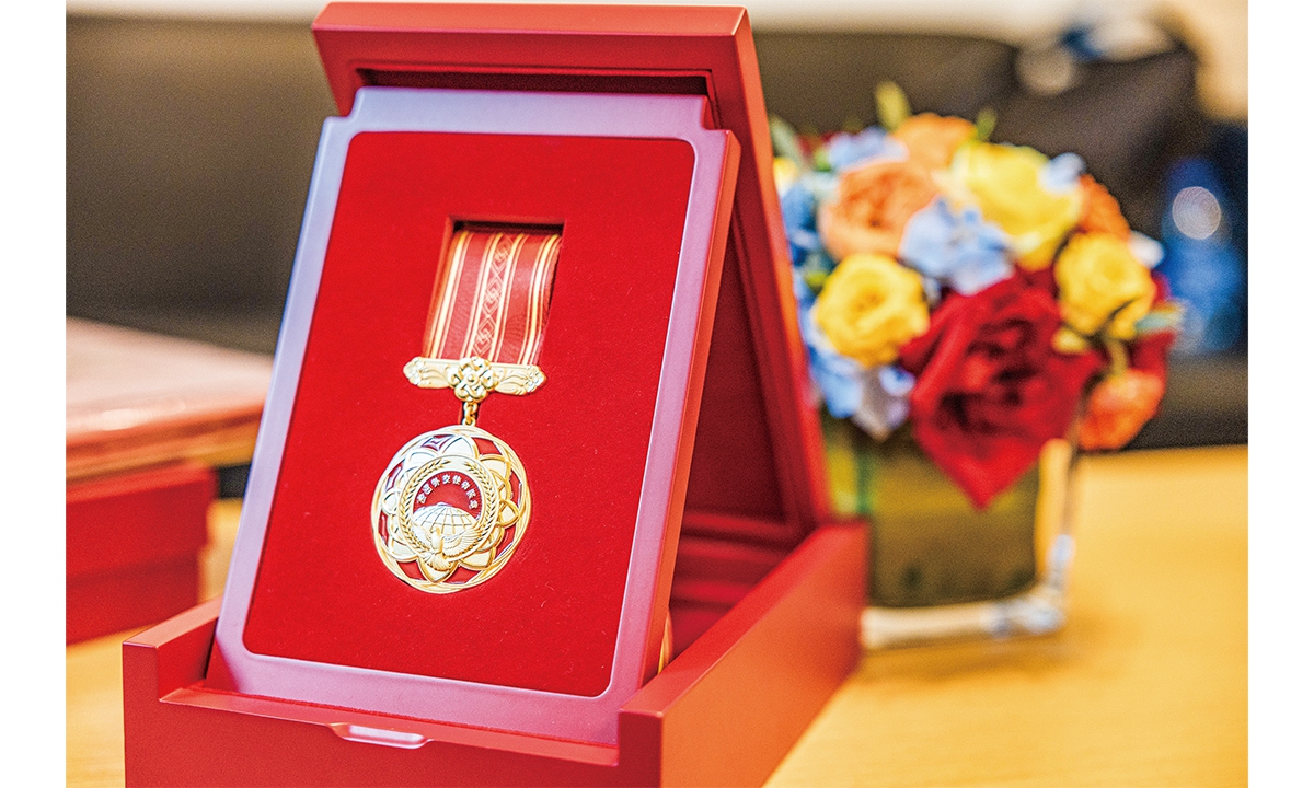 The Outstanding Diplomat Medal displayed at the Embassy of the Republic of Colombia in China Photo: Li Hao/GT