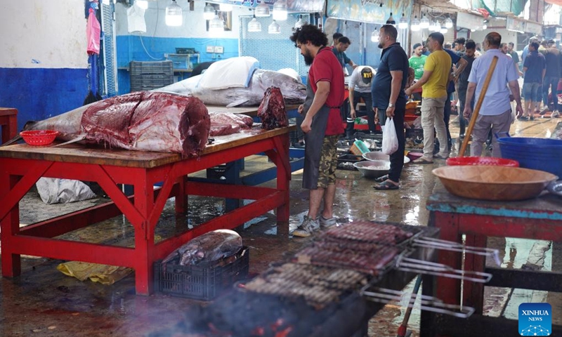 This photo taken on June 1, 2026 shows a fish market in Tripoli, Libya. (Photo: Xinhua)