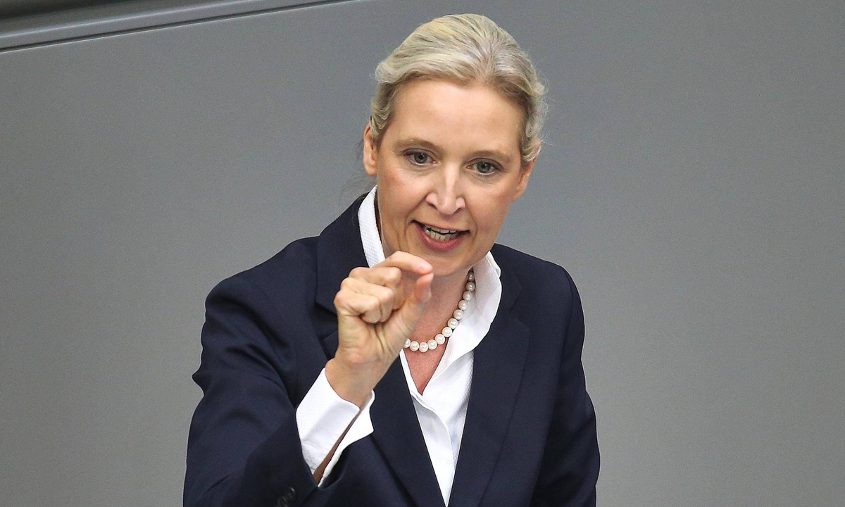 The leader of the Alternative for Germany (AfD) Alice Weidel spoke at the German Bundestag 89th Session of the Bundestag in Berlin, Germany on July 9, 2026. Photo: VCG