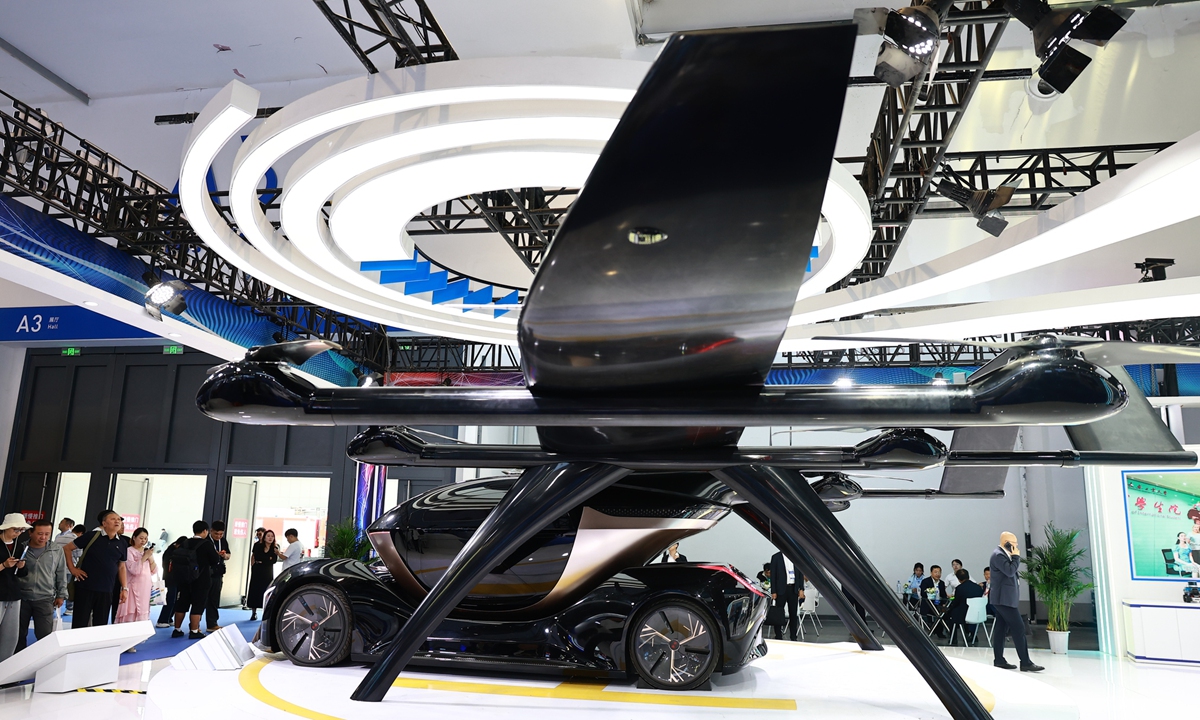 The Hongqi Tiannian 1 flying vehicle is displayed at the 3rd Changchun International Optoelectronics Expo & Light International Conference in Changchun, Northeast China's Jilin Province on June 12, 2026. Photo: VCG