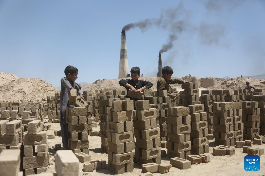 Afghan children work at a brick factory in Kabul, Afghanistan, June 9, 2026. As the international community observes the World Day Against Child Labor on June 12, millions of Afghan children are leaving school to work in brick kilns, markets, construction sites, and workshops, driven by grinding poverty that has upended families across the poverty-stricken country. (Photo by Saifurahman Safi/Xinhua)