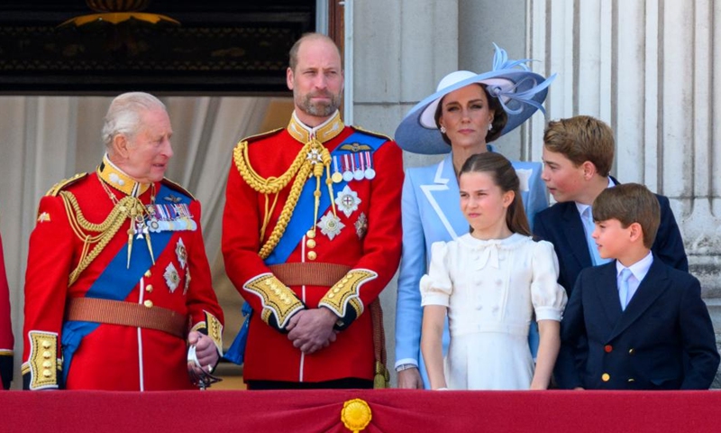 Members of the Royal Family appear on the balcony of Buckingham Palace during the Trooping the Colour parade to honour Britain's King Charles III on his official birthday in London, Britain, on June 13, 2026. (Photo by Ray Tang/Xinhua)