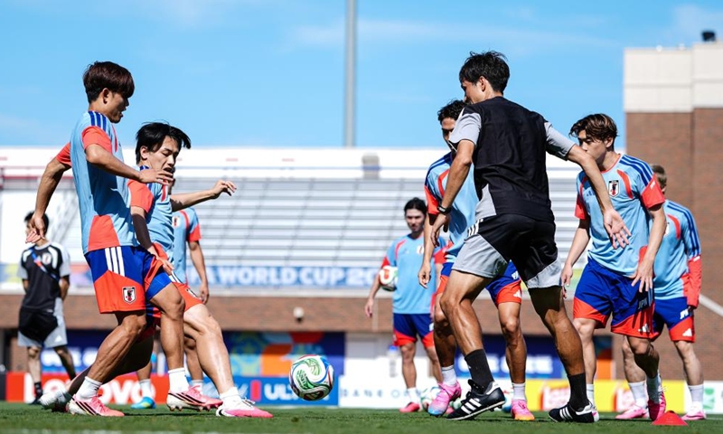 Players of Japan attend a training session ahead of the group F stage match against the Netherlands at the FIFA World Cup 2026 in Dallas, the United States, on June 13, 2026. (Xinhua/Jia Haocheng)