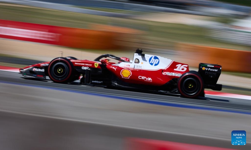 Ferrari's Charles Leclerc of Monaco competes during the Qualifying Session of the Formula One Barcelona-Catalunya Grand Prix at the Catalunya Circuit in Montmelo, near Barcelona, Spain, June 14, 2026. (Xinhua/Meng Dingbo)