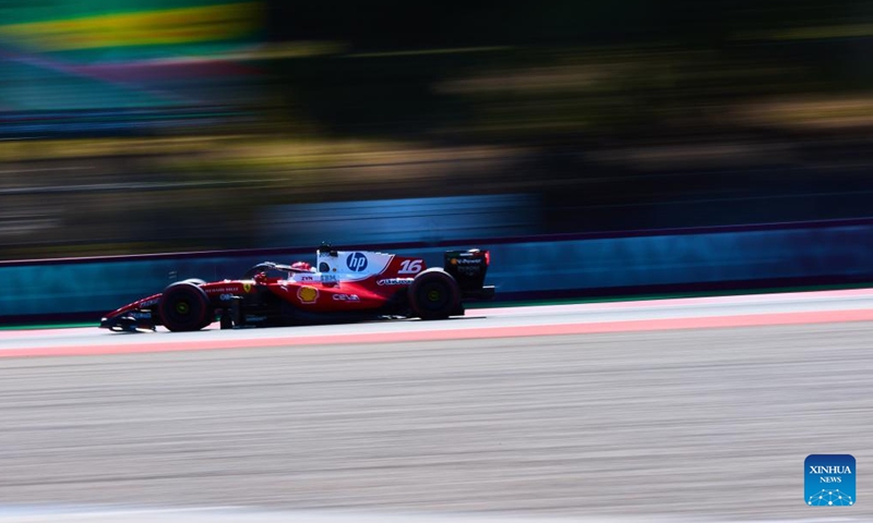 Ferrari's Charles Leclerc of Monaco competes during the Qualifying Session of the Formula One Barcelona-Catalunya Grand Prix at the Catalunya Circuit in Montmelo, near Barcelona, Spain, June 14, 2026. (Xinhua/Meng Dingbo)