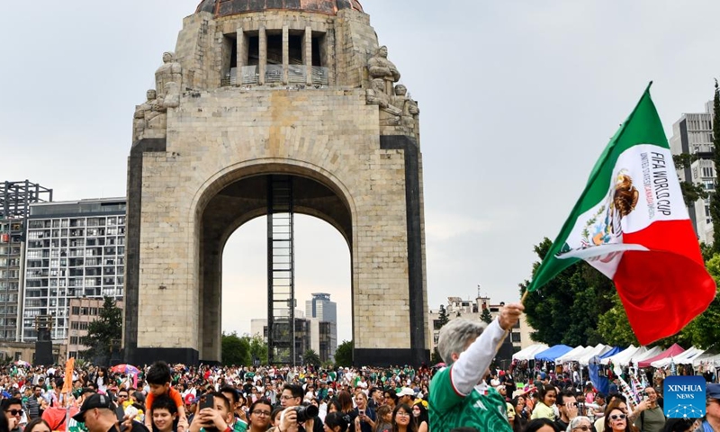 People take part in a World Cup parade in Mexico City, capital of Mexico, June 13, 2026. (Xinhua/Alejandro Medina)