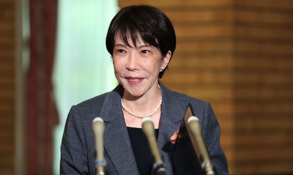 Japanese Prime Minister Sanae Takaichi speaks to reporters ahead of her departure for a tour of Europe at the Prime Minister's Official Residence in Tokyo on June 13, 2026. Photo: VCG