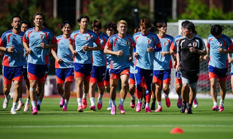 Players of Japan attend a training session ahead of the group F stage match against the Netherlands at the FIFA World Cup 2026 in Dallas, the United States, on June 13, 2026. (Xinhua/Jia Haocheng)