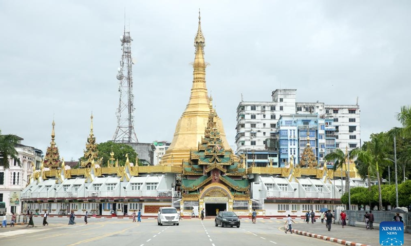 This photo taken on June 13, 2026 shows a view of Sule Pagoda in Yangon, Myanmar. Yangon is Myanmar's largest city and economic center. The city blends rich cultural heritage with a distinctive tropical appeal. (Xinhua/Myo Kyaw Soe)