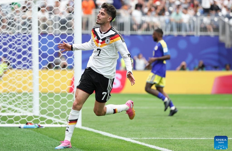 Kai Havertz of Germany celebrates his goal during the group E match between Germany and Curacao at the 2026 FIFA World Cup at Houston Stadium in Houston, the United States, June 14, 2026. (Xinhua/Li Ming)