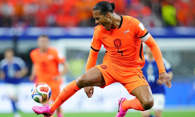 Virgil van Dijk of the Netherlands competes during the group F match between the Netherlands and Japan at the 2026 FIFA World Cup at the Dallas Stadium in Dallas, the United States, on June 14, 2026. (Xinhua/Jia Haocheng)
