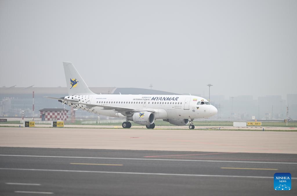 A plane carrying President of Myanmar Min Aung Hlaing arrives in Beijing, capital of China, June 15, 2026. At the invitation of Chinese President Xi Jinping, President of Myanmar Min Aung Hlaing arrived in Beijing on Monday for a state visit to China from June 15 to 19. (Xinhua/Dai Tianfang)