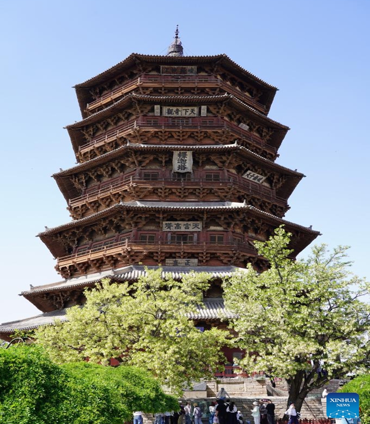 This photo taken on May 12, 2026 shows the Yingxian wooden pagoda in Yingxian County, north China's Shanxi Province.Photo: Xinhua