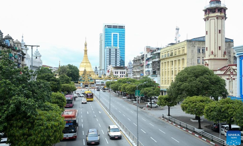 This photo taken on June 13, 2026 shows a city view of Yangon, Myanmar. Yangon is Myanmar's largest city and economic center. The city blends rich cultural heritage with a distinctive tropical appeal. (Xinhua/Myo Kyaw Soe)