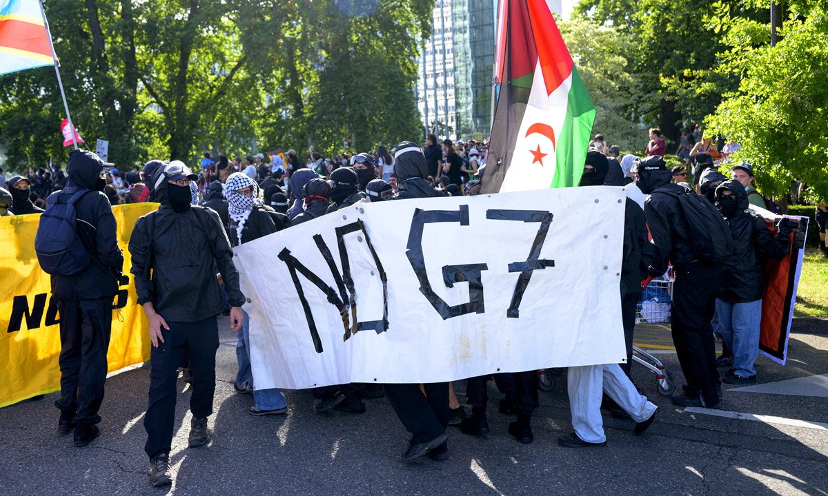 Activists demonstrate against the G7 summit in Geneva, Switzerland, on June 14, 2026. Leaders of the G7 are scheduled to meet in the French town of Evian from June 15 to 17. Photo: VCG
