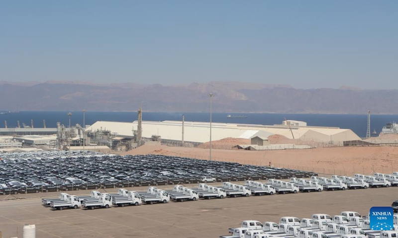 This photo taken on June 15, 2026 shows a view of the port of Aqaba, Jordan. The port of Aqaba sees significant growth in cargo volumes amid rising transit trade. (Photo: Xinhua)