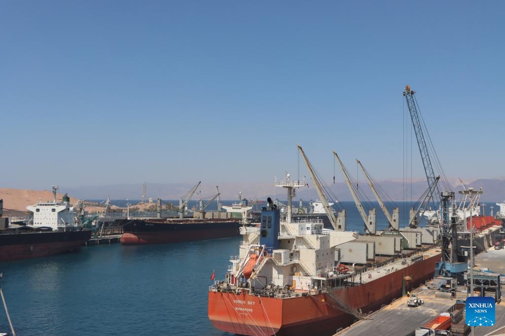 This photo taken on June 15, 2026 shows a view of the port of Aqaba, Jordan. The port of Aqaba sees significant growth in cargo volumes amid rising transit trade. (Photo: Xinhua)