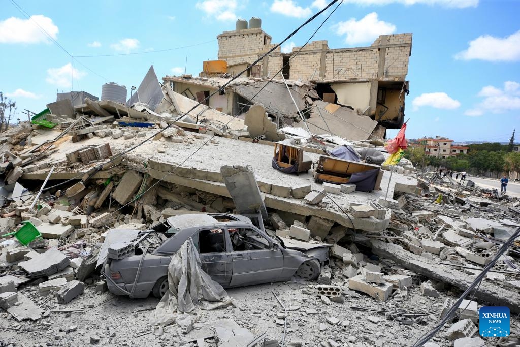 This photo taken on June 15, 2026 shows destroyed buildings in Deir Qanoun En Nahr, south Lebanon. Lebanon's Public Health Emergency Operations Center said the cumulative toll from Israeli attacks since March 2, 2024, has reached 3,798 killed and 11,781 wounded as of June 15, 2026. (Photo: Xinhua)
