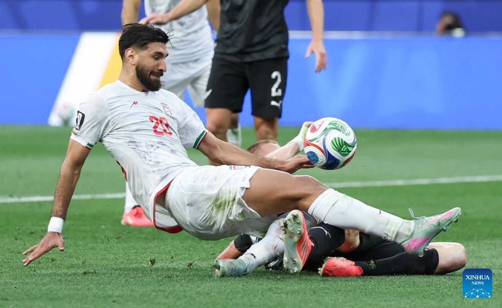 Shahriyar Moghanloo of Iran competes during the group G match between Iran and New Zealand at the 2026 FIFA World Cup at Los Angeles Stadium in Los Angeles, the United States, June 15, 2026. (Photo: Xinhua)