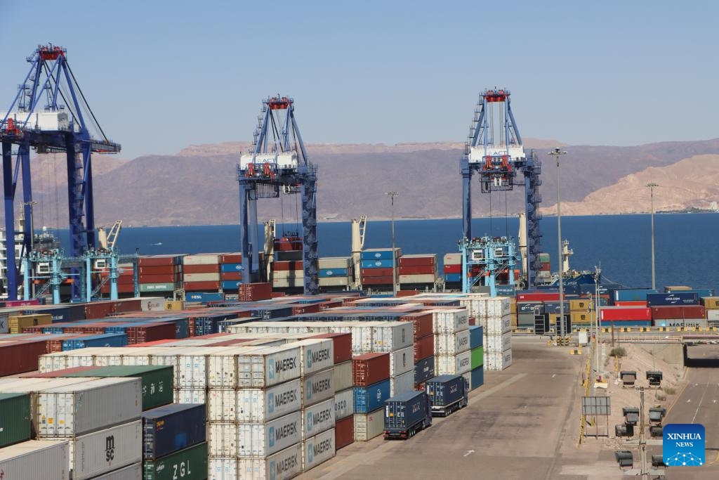 This photo taken on June 12, 2026 shows a view of the port of Aqaba, Jordan. The port of Aqaba sees significant growth in cargo volumes amid rising transit trade. (Photo: Xinhua)