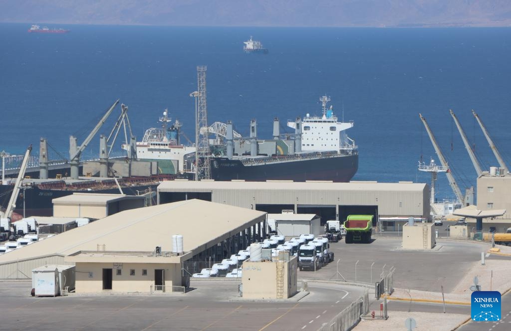 This photo taken on June 15, 2026 shows a view of the port of Aqaba, Jordan. The port of Aqaba sees significant growth in cargo volumes amid rising transit trade. (Photo: Xinhua)