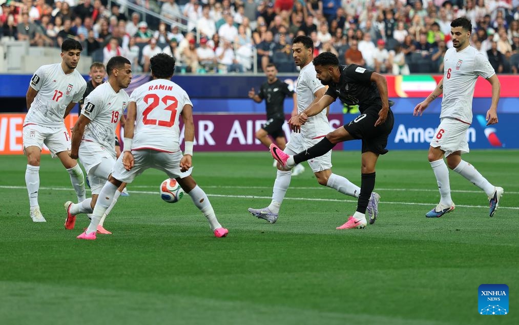 Sarpreet Singh (2nd R) of New Zealand competes with players of Iran during the group G match between Iran and New Zealand at the 2026 FIFA World Cup at Los Angeles Stadium in Los Angeles, the United States, June 15, 2026. (Photo: Xinhua)