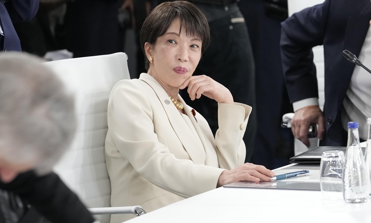 Japanese Prime Minister Sanae Takaichi attends a working session at the Group of Seven summit in Evian-les-Bains, France, on June 16, 2026. Photo: VCG