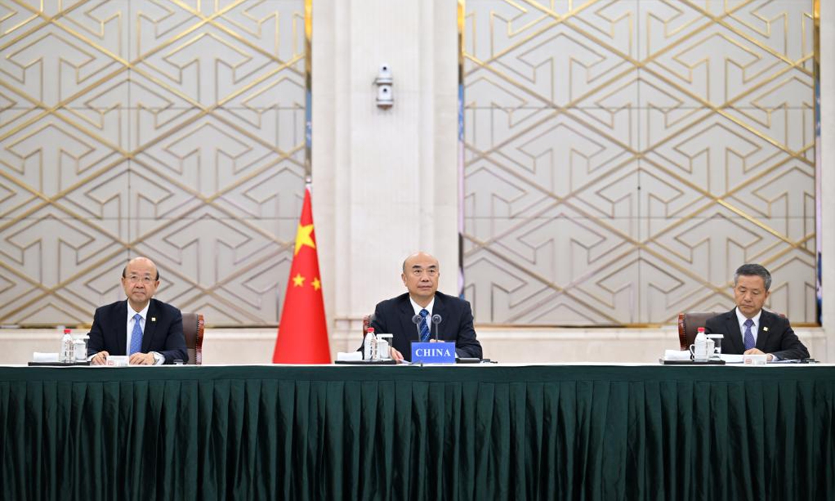 Chinese Vice Premier Liu Guozhong, also a member of the Political Bureau of the Communist Party of China Central Committee, addresses the High-Level Meeting of African Heads of State and Government and Partners on the Ebola Disease Outbreak via video link on June 16, 2026. (Xinhua/Wang Peng)